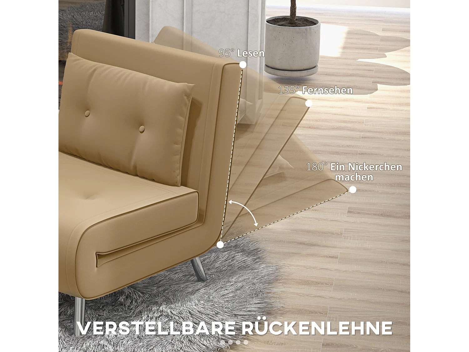 3-in-1 converteerbare fauteuil met bedfunctie, fluweel, inclusief kussen, bruin (77x88x83cm)