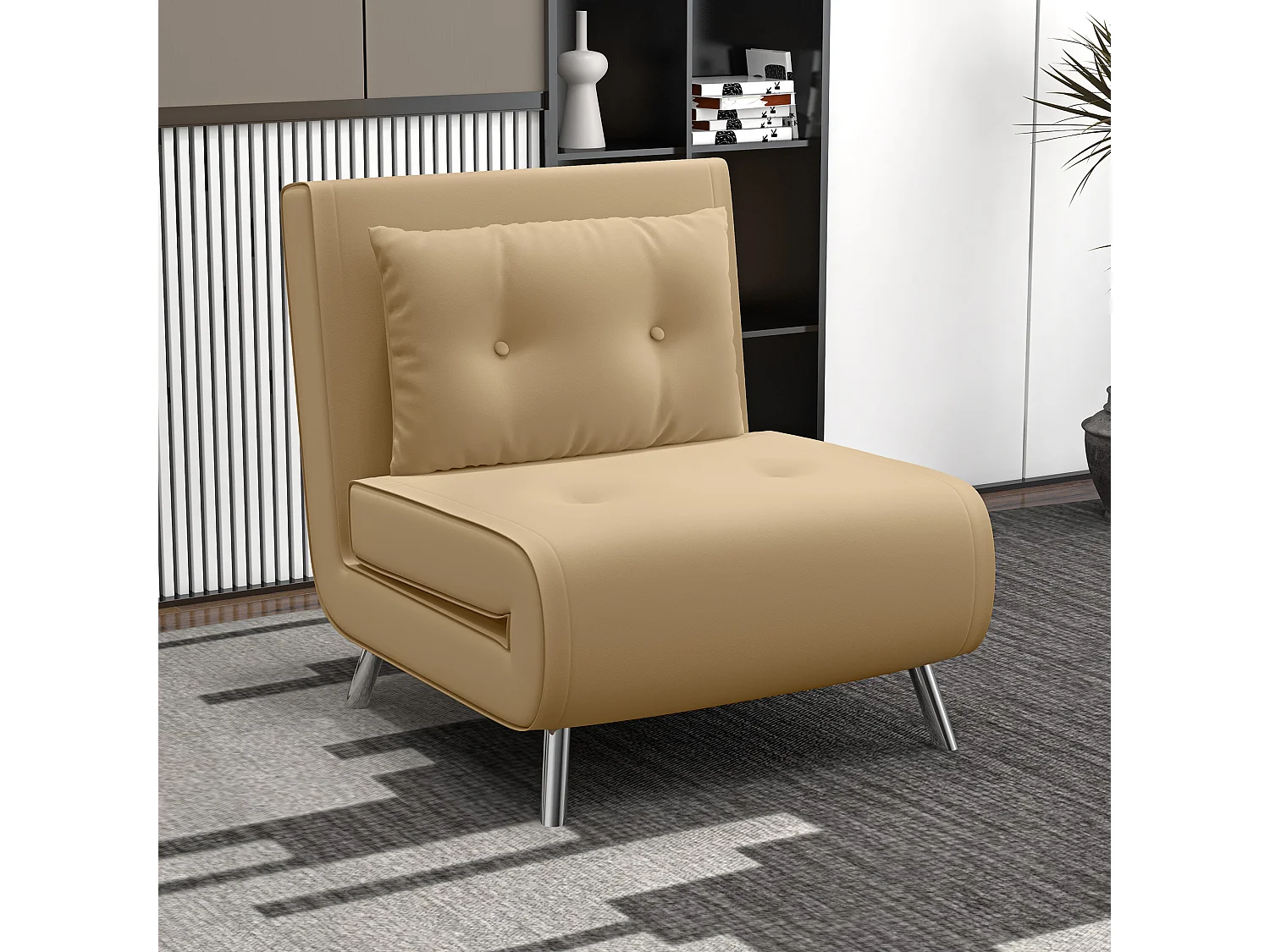 3-in-1 converteerbare fauteuil met bedfunctie, fluweel, inclusief kussen, bruin (77x88x83cm)