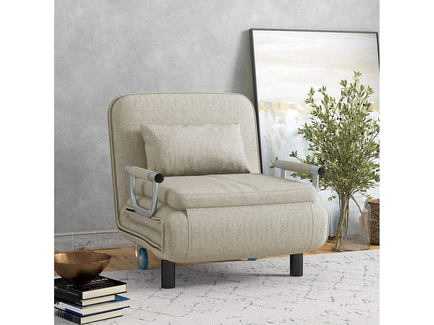 3-in-1 converteerbare fauteuil met bedfunctie, Polyester stof, Grijs (78x72x83 cm)