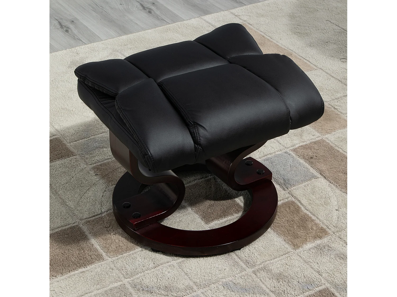 Relaxsessel Drehbar mit Hocker, Liegefunktion, Kunstleder, Schwarz (80x79x100 cm)