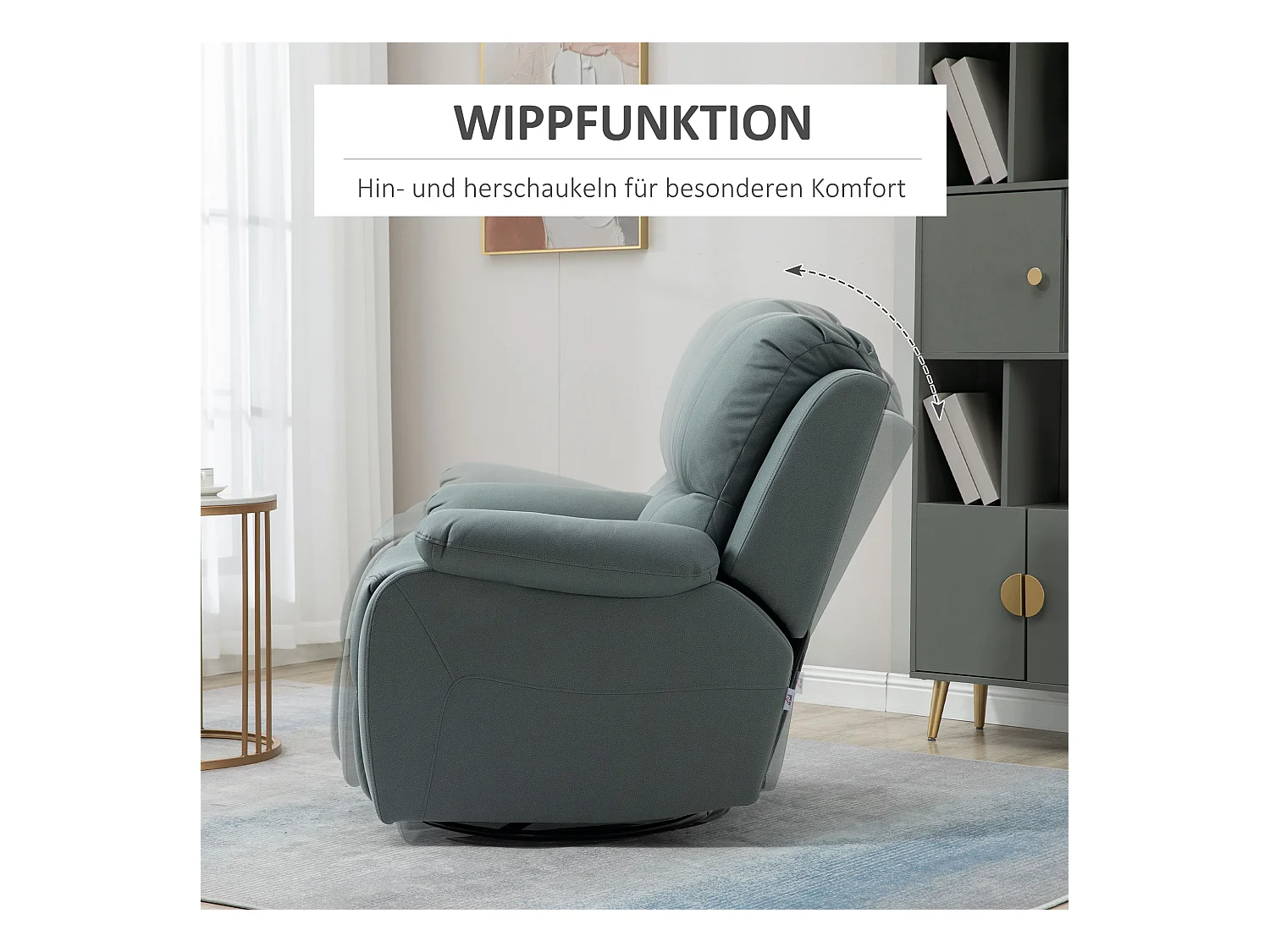 Fauteuil pivotant avec repose-pieds, 135° inclinable, jusqu'à 150 kg, polyester, vert (93x100x98 cm)