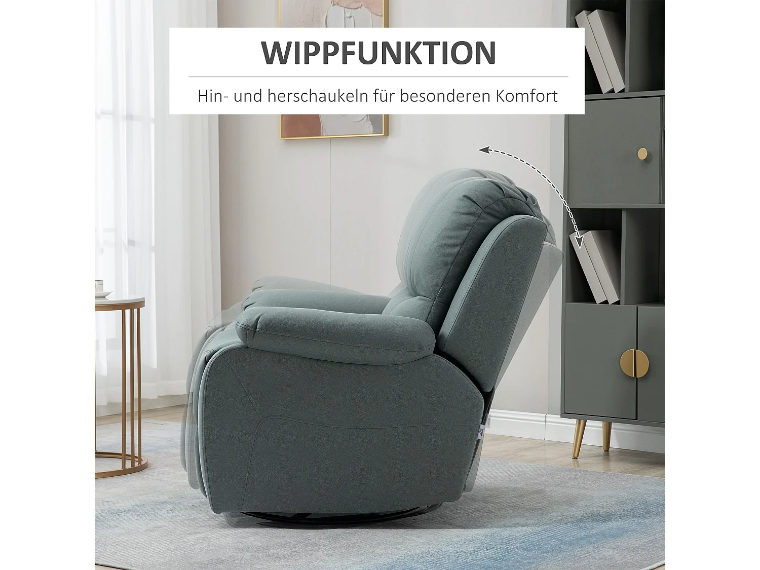 Fauteuil pivotant avec repose-pieds, 135° inclinable, jusqu'à 150 kg, polyester, vert (93x100x98 cm)