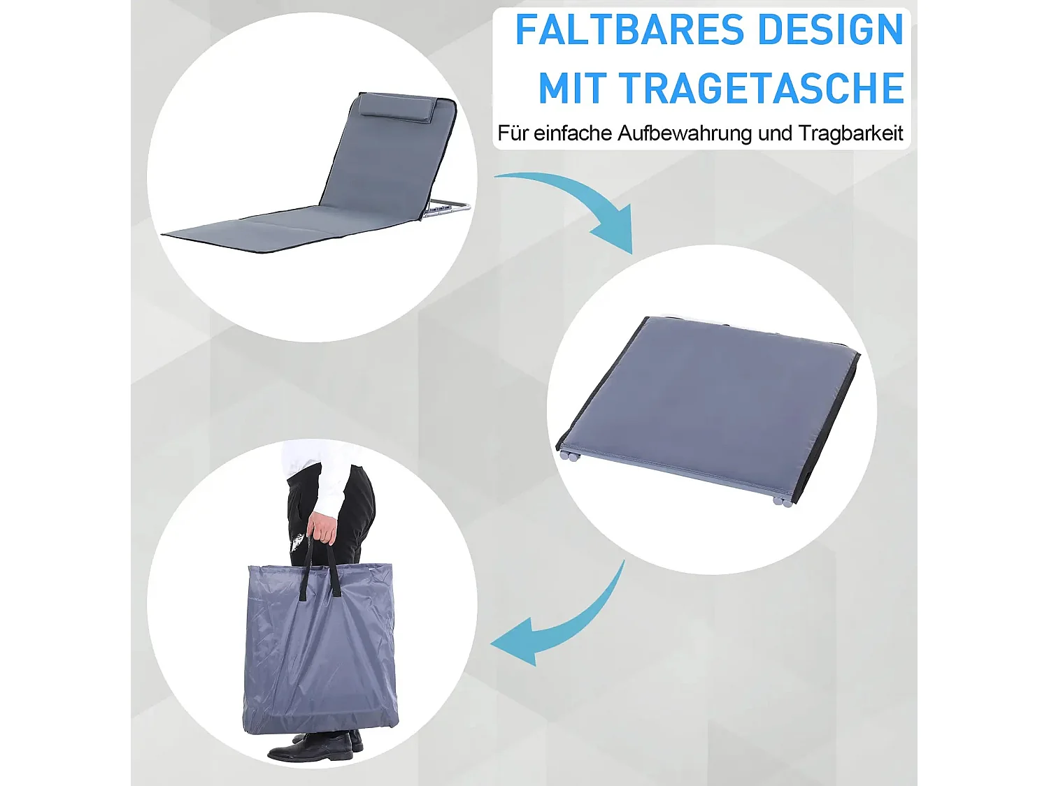 Chaise longue pliante duo avec rangement, structure acier, tissu Oxford marron (134x48x36-45cm)