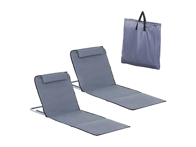 Chaise longue pliante duo avec rangement, structure acier, tissu Oxford marron (134x48x36-45cm)