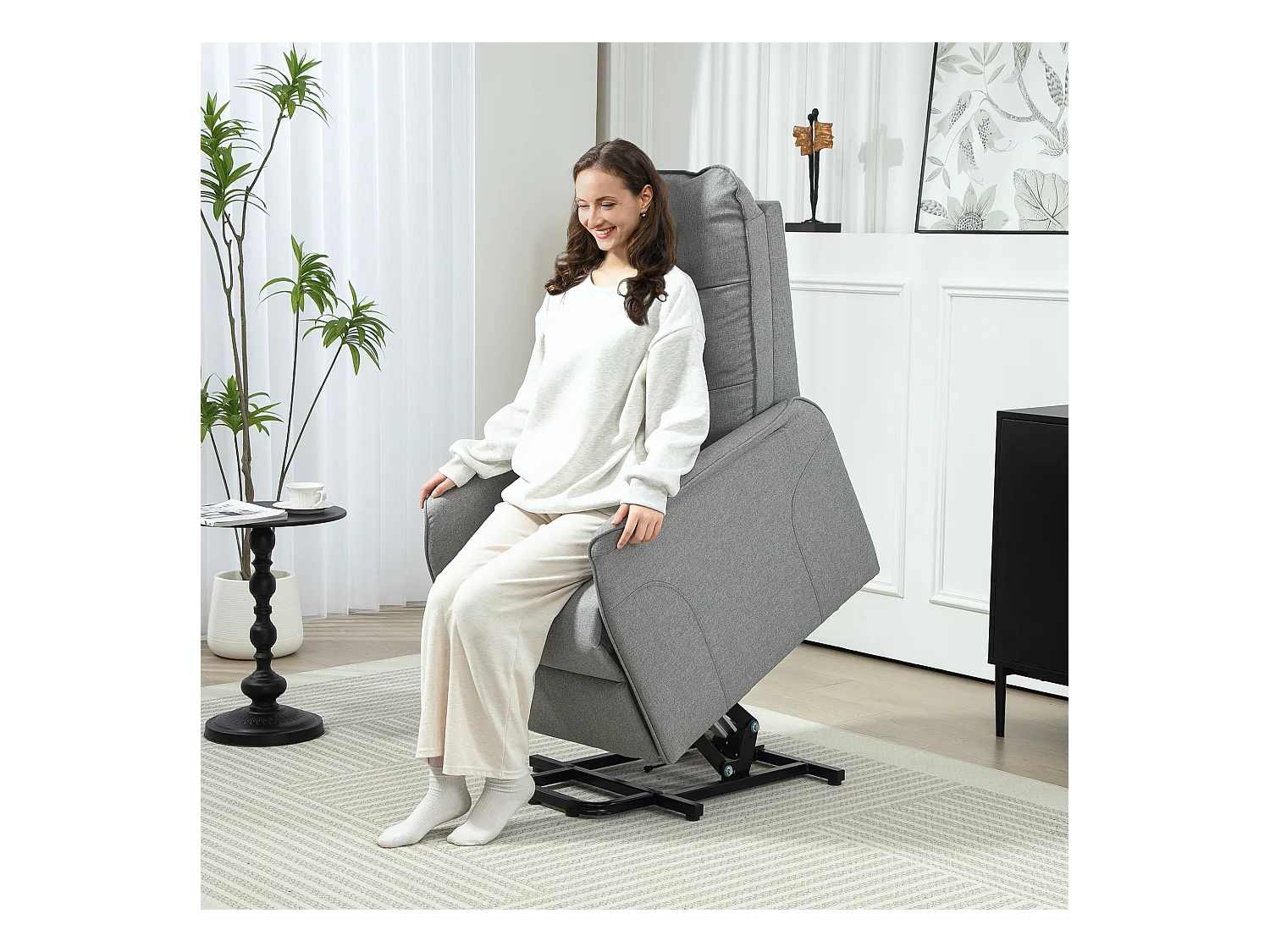Elektrische relaxfauteuil met liftfunctie, modern design, polyester, grijs (88x68x104 cm)