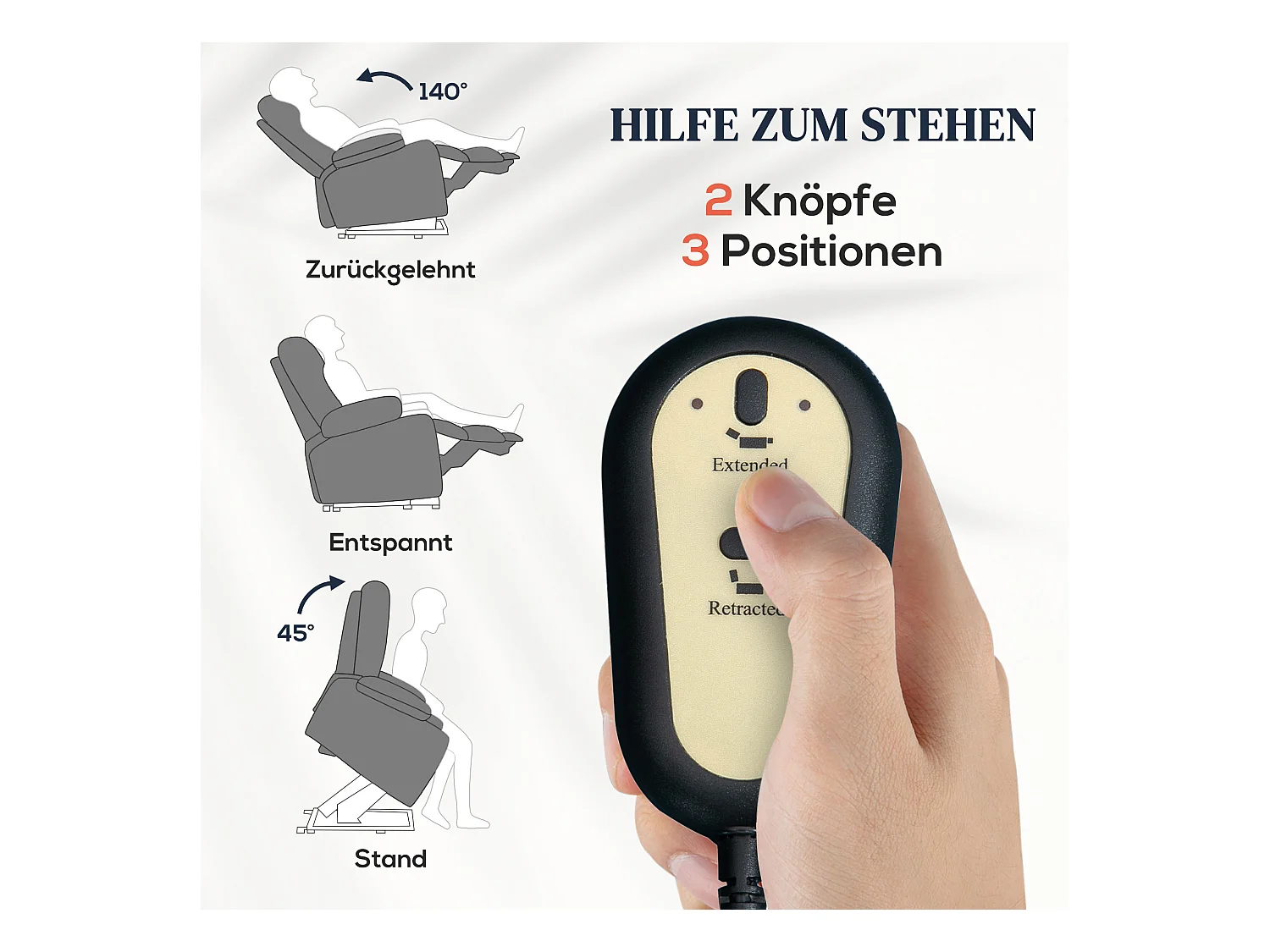 Elektrische relaxfauteuil met liftfunctie, modern design, polyester, grijs (88x68x104 cm)