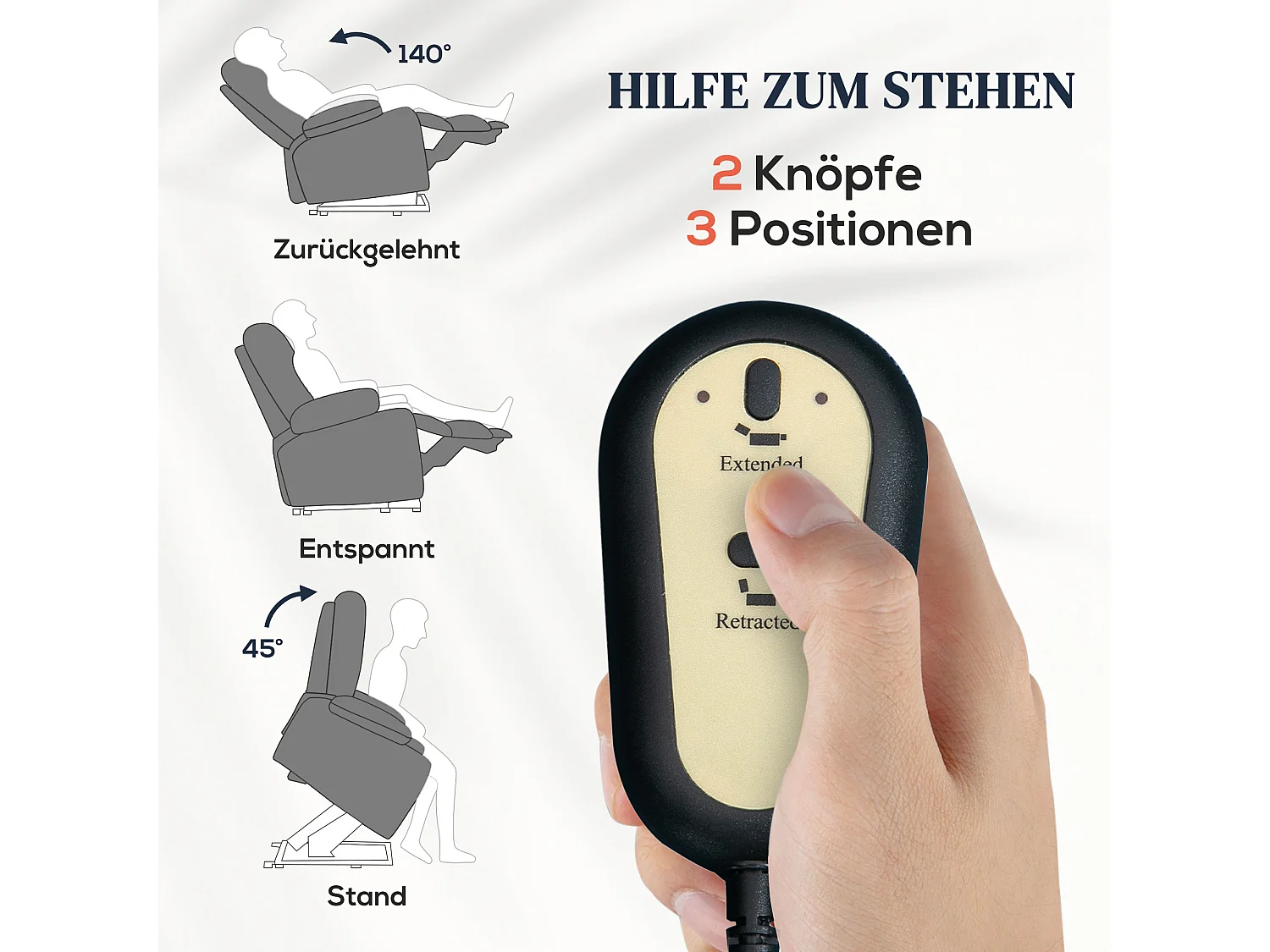 Fauteuil électrique avec fonction de levée, design moderne, polyester, gris (88x68x104 cm)