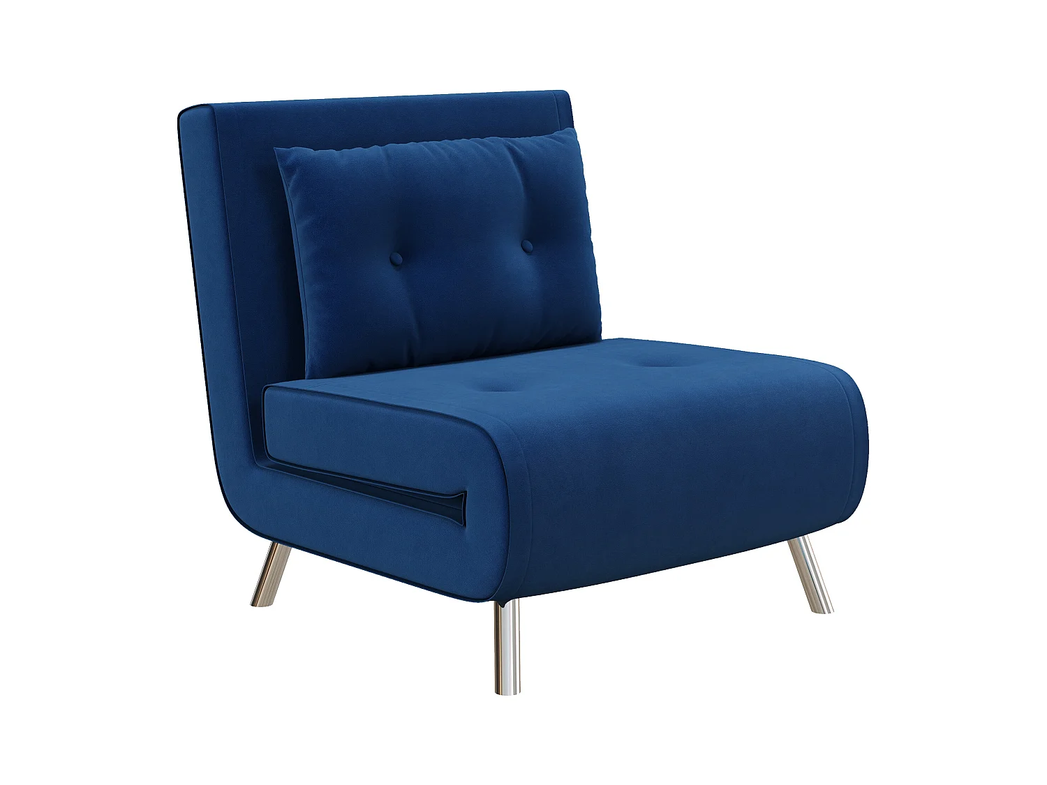 Poltrona letto trasformabile 3 in 1, velluto blu, struttura in acciaio, cuscino incluso (77x88x83cm)