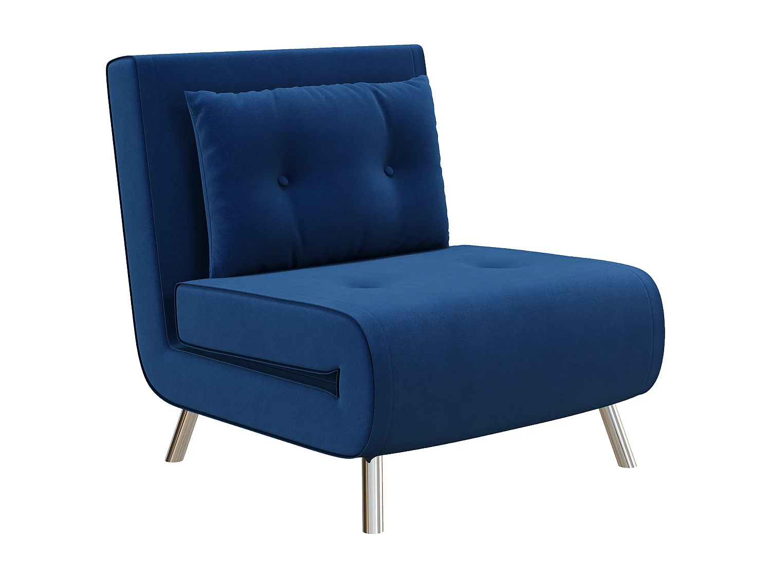 Fauteuil-lit convertible 3-en-1, velours bleu, structure acier, coussin inclus (77x88x83cm)