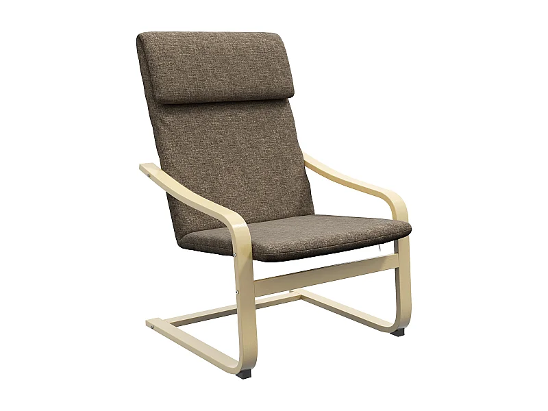 Sedia a dondolo con cuscino, tessuto di lino, legno di betulla, marrone (65x69x98 cm)