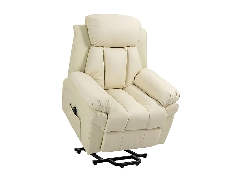 Sillón con elevación, reclinable, piel sintética, color crema (93x96x105cm)