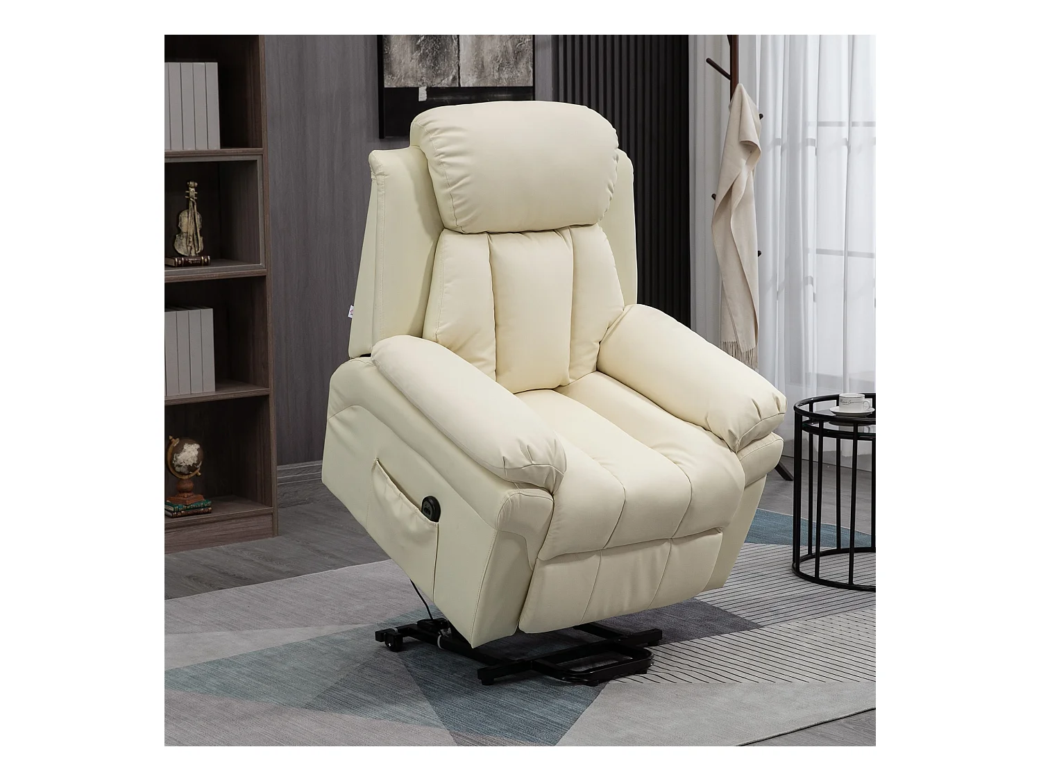 Fauteuil avec aide au lever, inclinable, simili cuir, crème (93x96x105cm)