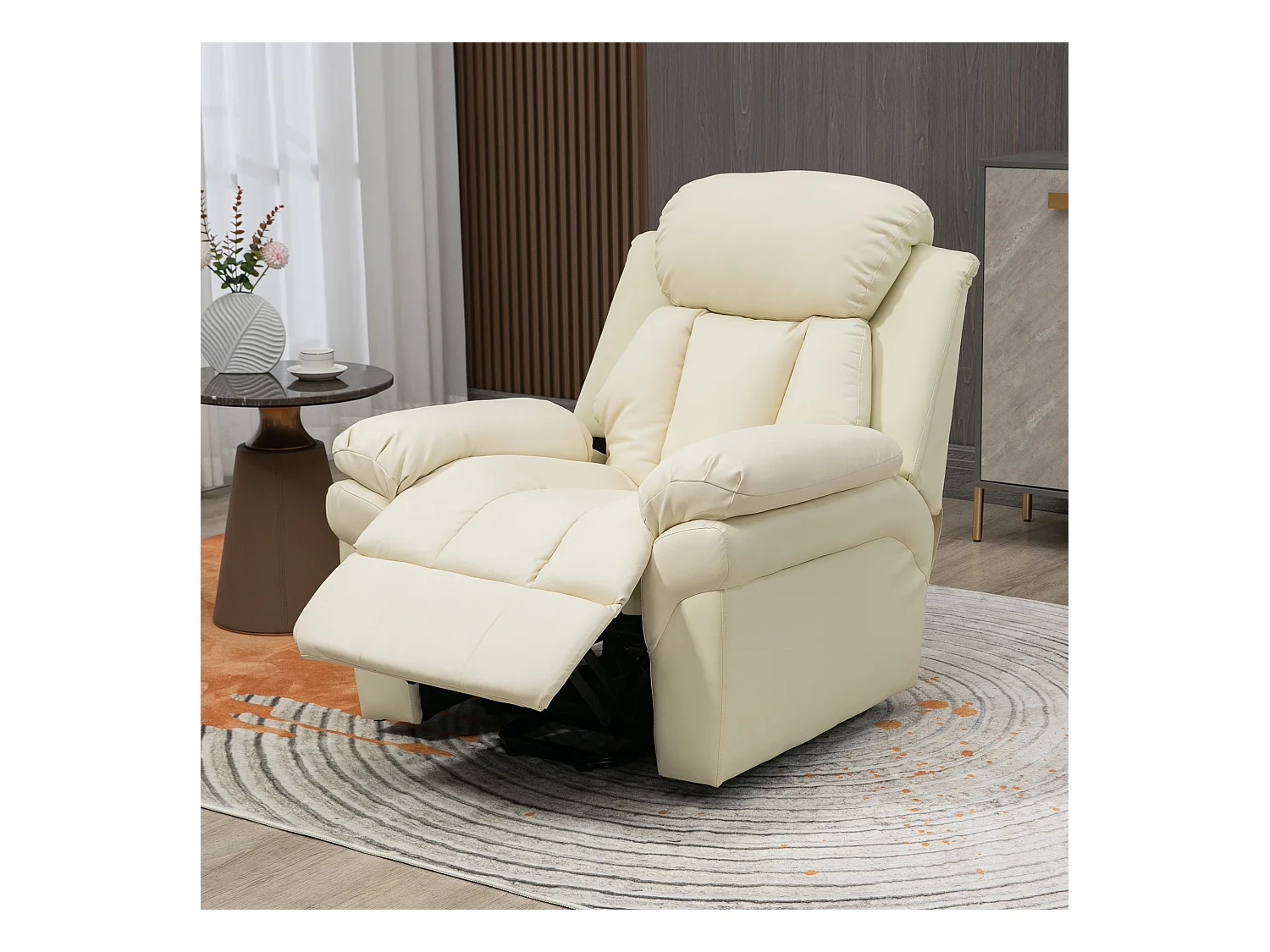 Fauteuil avec aide au lever, inclinable, simili cuir, crème (93x96x105cm)