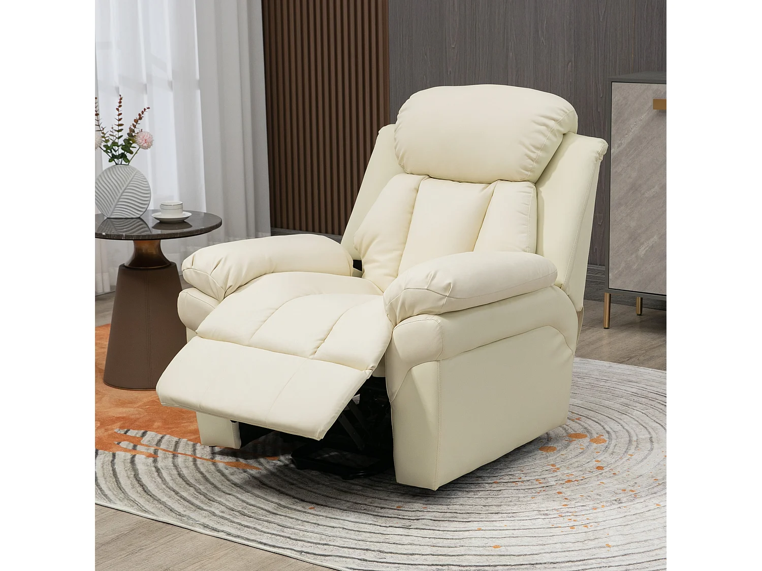Fauteuil avec aide au lever, inclinable, simili cuir, crème (93x96x105cm)