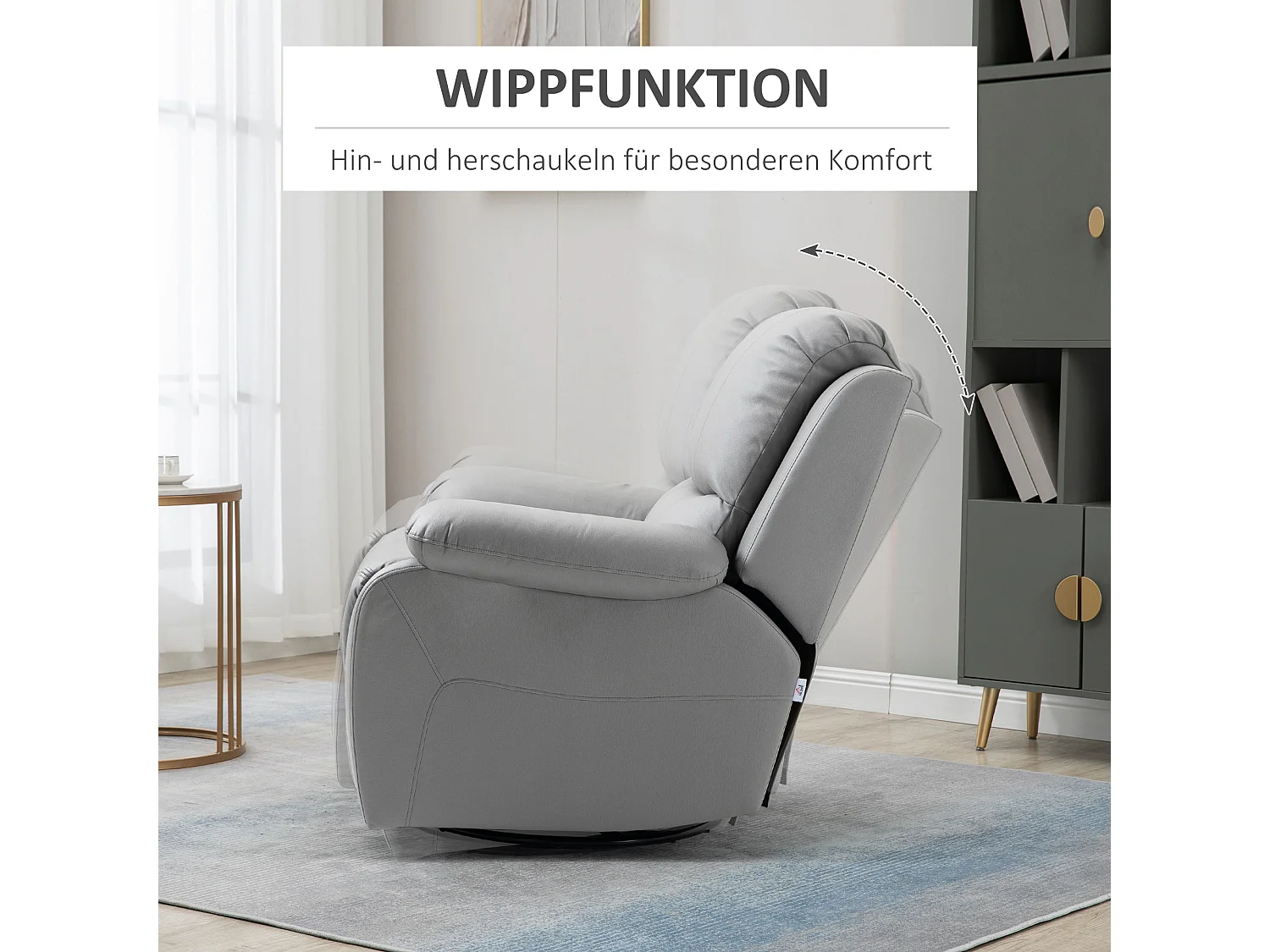 Fauteuil pivotant, inclinable à 135°, avec repose-pieds, en polyester, gris (93x100x98 cm)