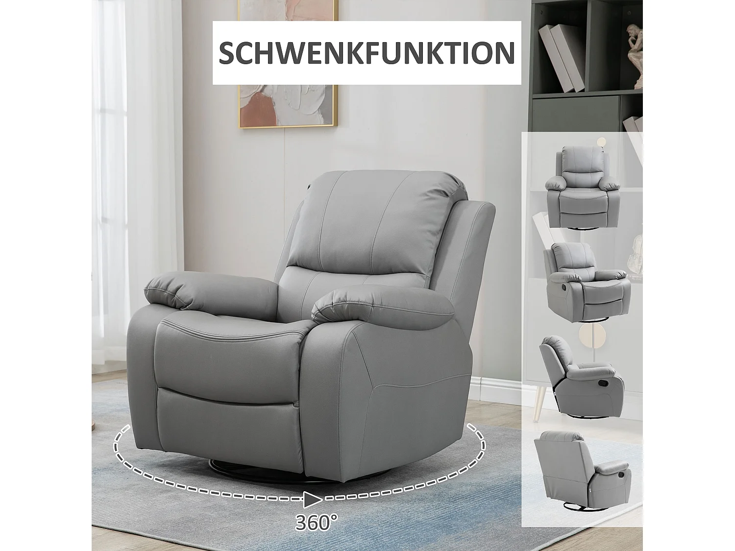 Fauteuil pivotant, inclinable à 135°, avec repose-pieds, en polyester, gris (93x100x98 cm)