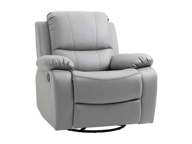 Sillón giratorio reclinable, inclinación 135°, con reposapiés, en poliéster, color gris (93x100x98 cm)