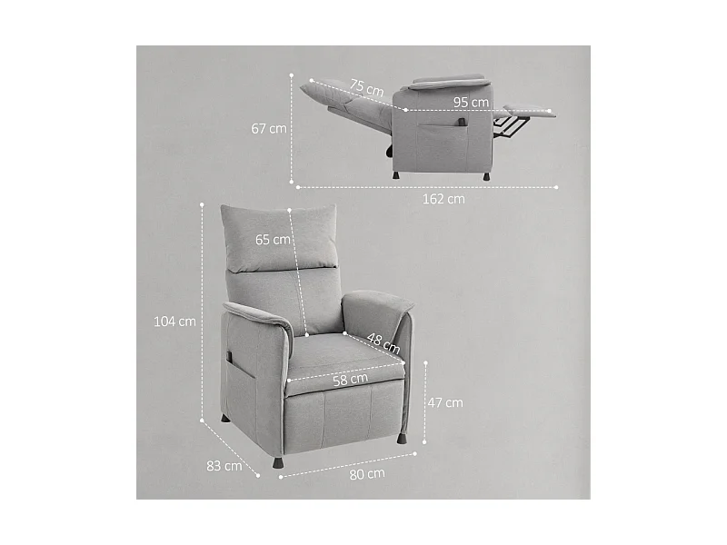Elektrische relaxfauteuil met geheugenfunctie, imitatiefluwelen stof, grijs (80x83x104 cm)