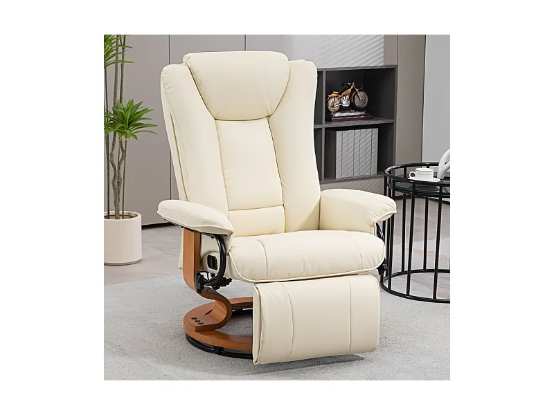 Draaibare relaxfauteuil met relaxfunctie en voetenbank, kunstleer, crème (78x88x103cm)