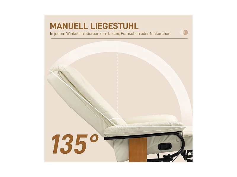 Draaibare relaxfauteuil met relaxfunctie en voetenbank, kunstleer, crème (78x88x103cm)