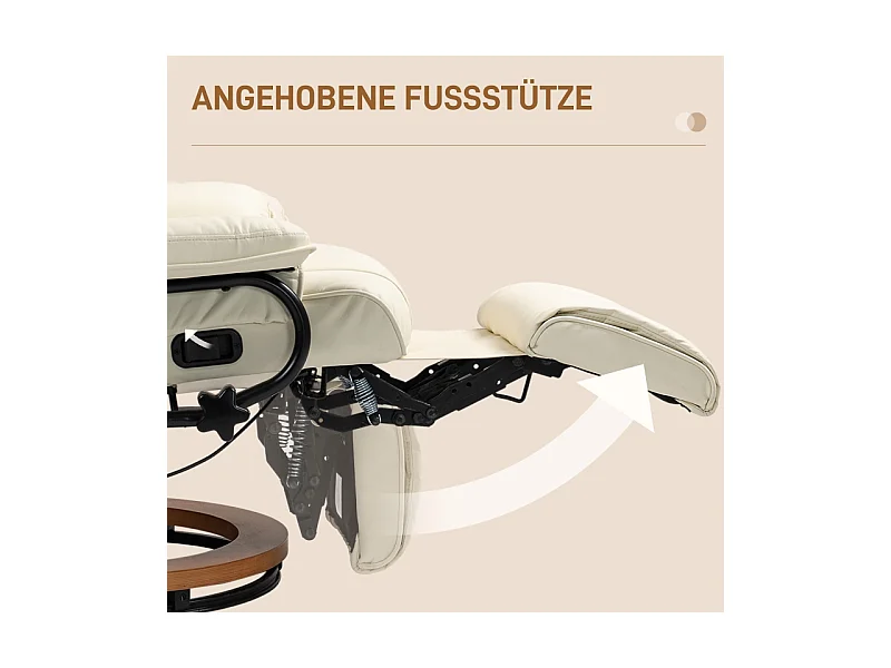 Draaibare relaxfauteuil met relaxfunctie en voetenbank, kunstleer, crème (78x88x103cm)