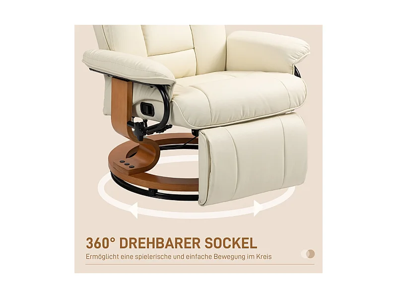 Draaibare relaxfauteuil met relaxfunctie en voetenbank, kunstleer, crème (78x88x103cm)