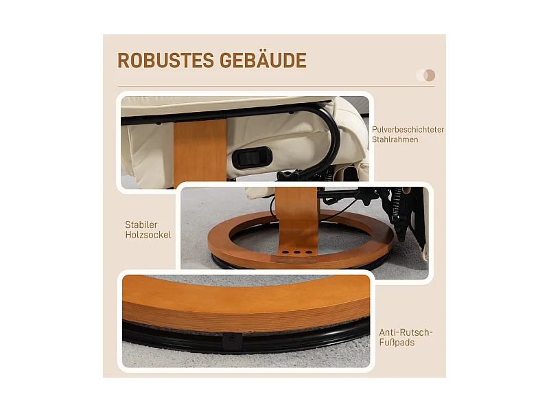 Draaibare relaxfauteuil met relaxfunctie en voetenbank, kunstleer, crème (78x88x103cm)