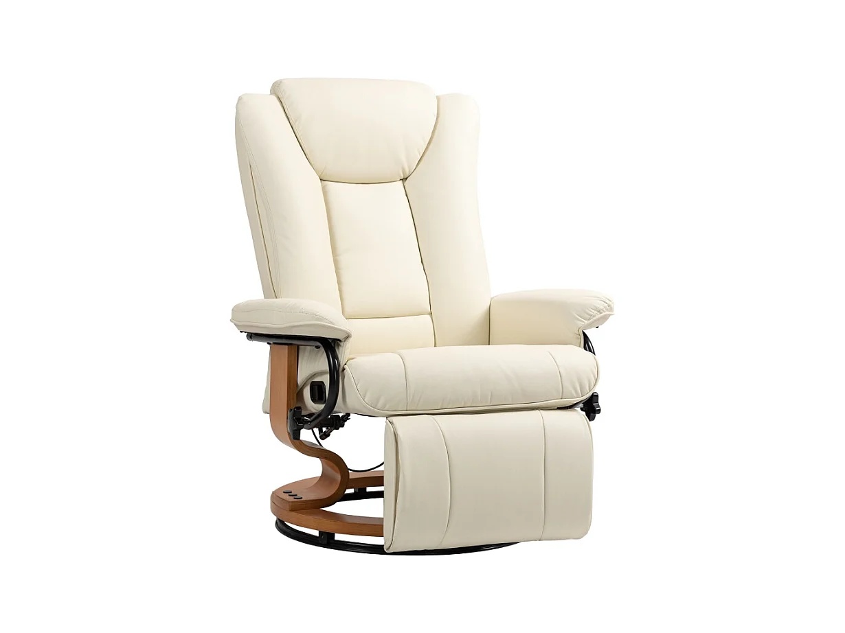Fauteuil pivotant avec fonction inclinable et repose-pieds, similicuir, crème (78x88x103cm)