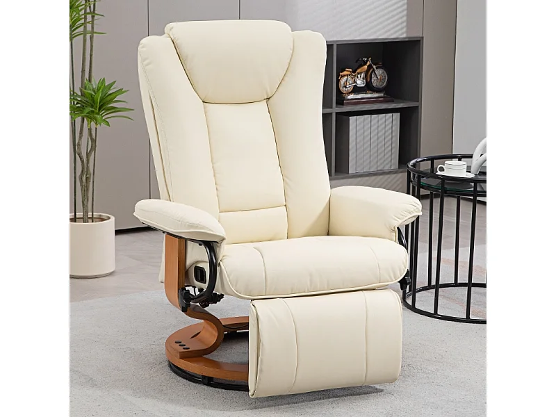 Fauteuil pivotant avec fonction inclinable et repose-pieds, similicuir, crème (78x88x103cm)