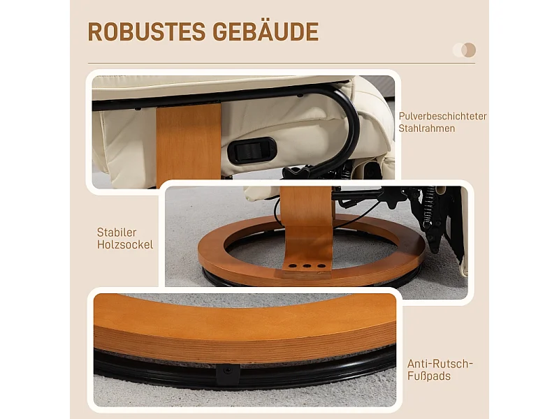 Fauteuil pivotant avec fonction inclinable et repose-pieds, similicuir, crème (78x88x103cm)