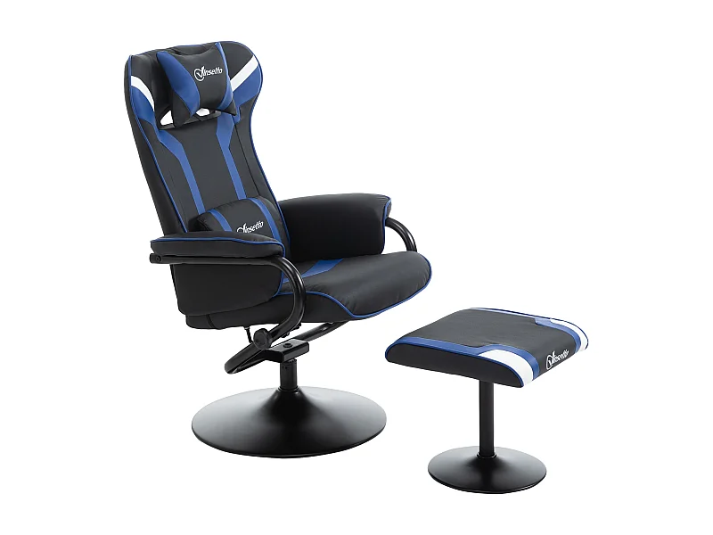 Relaxfauteuil met voetenbank, 130° verstelbaar, tv- en gamefauteuil met relaxfunctie, polyesterstof, blauw en zwart (67x82,5x103 cm)