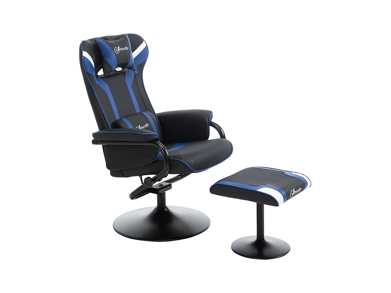 Sillón con reposapiés, reclinable 130°, sillón TV y gaming con función relax, tejido poliéster, azul y negro (67x82,5x103 cm)