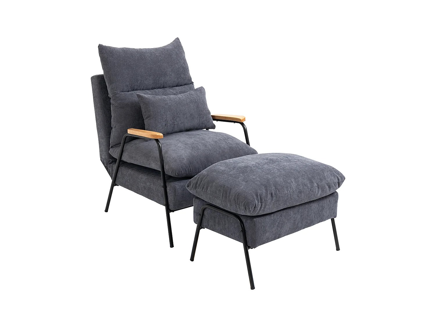 Fauteuil avec repose-pieds, dossier inclinable, tissu gris (68x91.5x88 cm)
