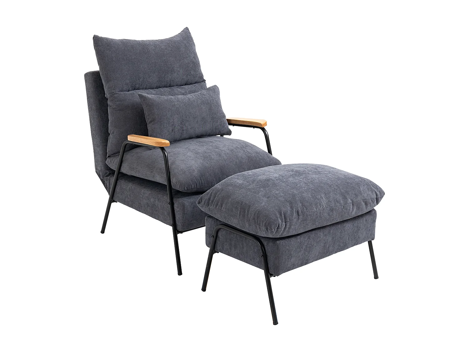 Fauteuil avec repose-pieds, dossier inclinable, tissu gris (68x91.5x88 cm)
