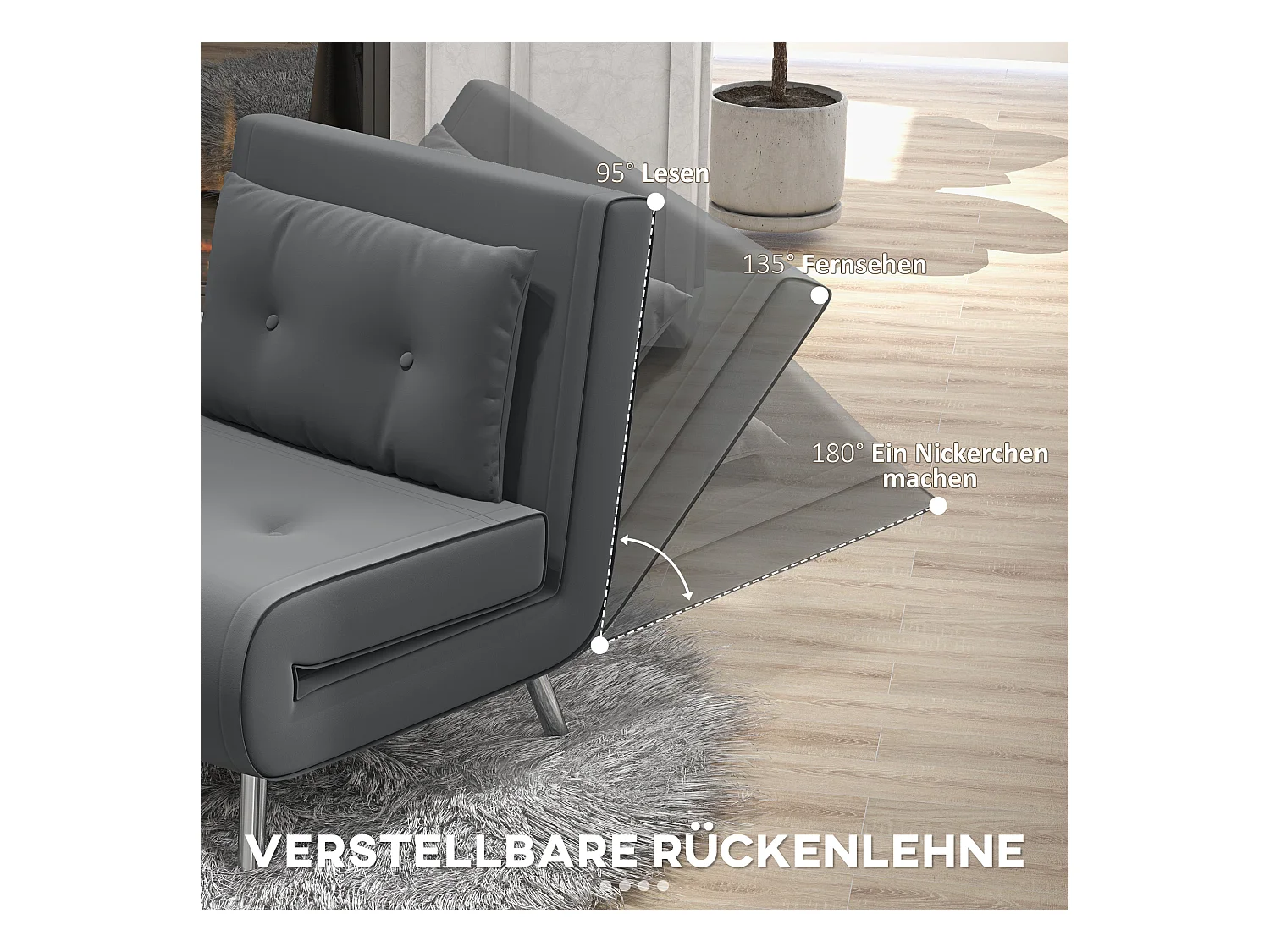 Fauteuil convertible avec fonction lit, revêtement polyester, acier, gris foncé (77x88x83cm)