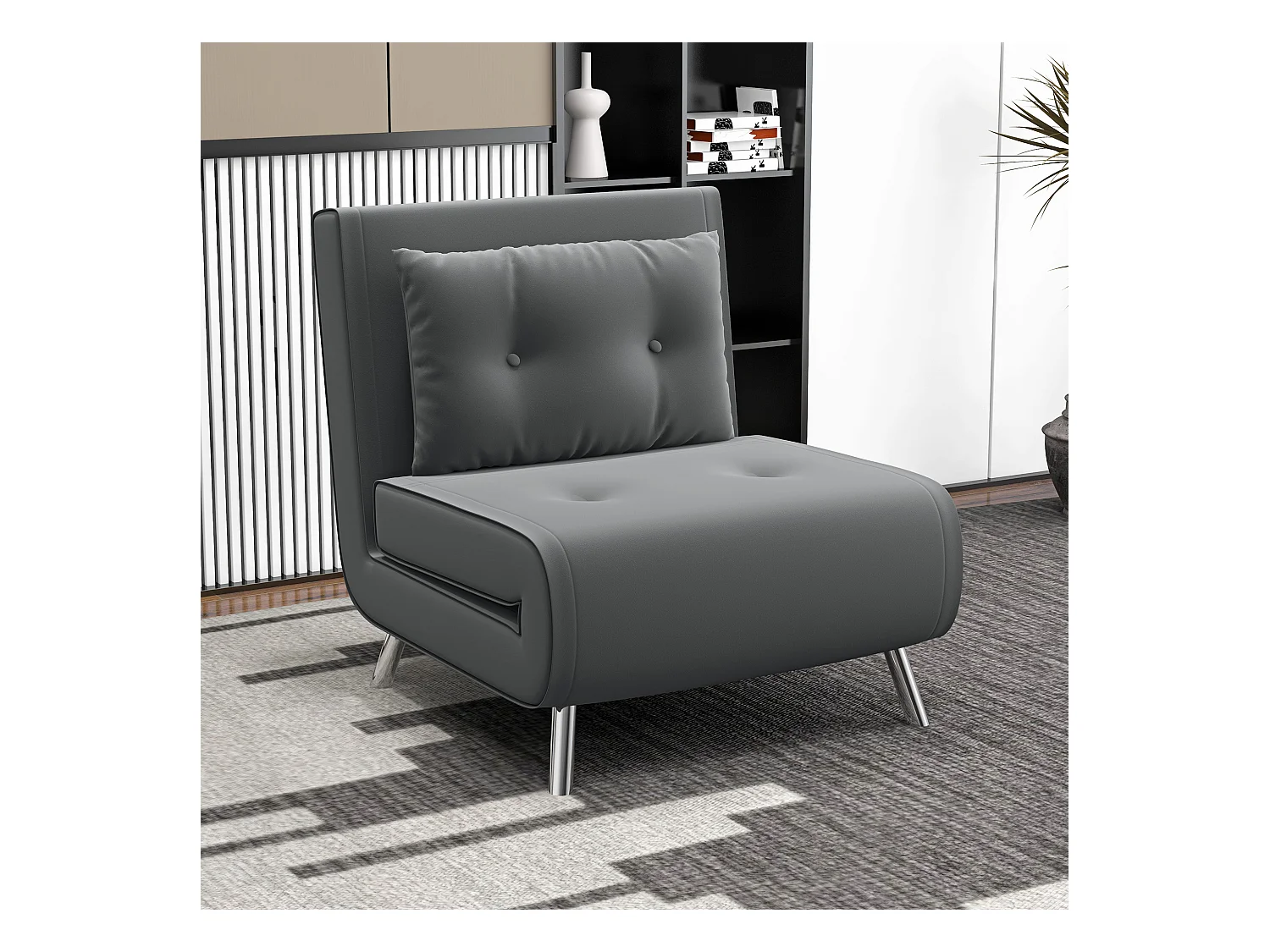 Fauteuil convertible avec fonction lit, revêtement polyester, acier, gris foncé (77x88x83cm)