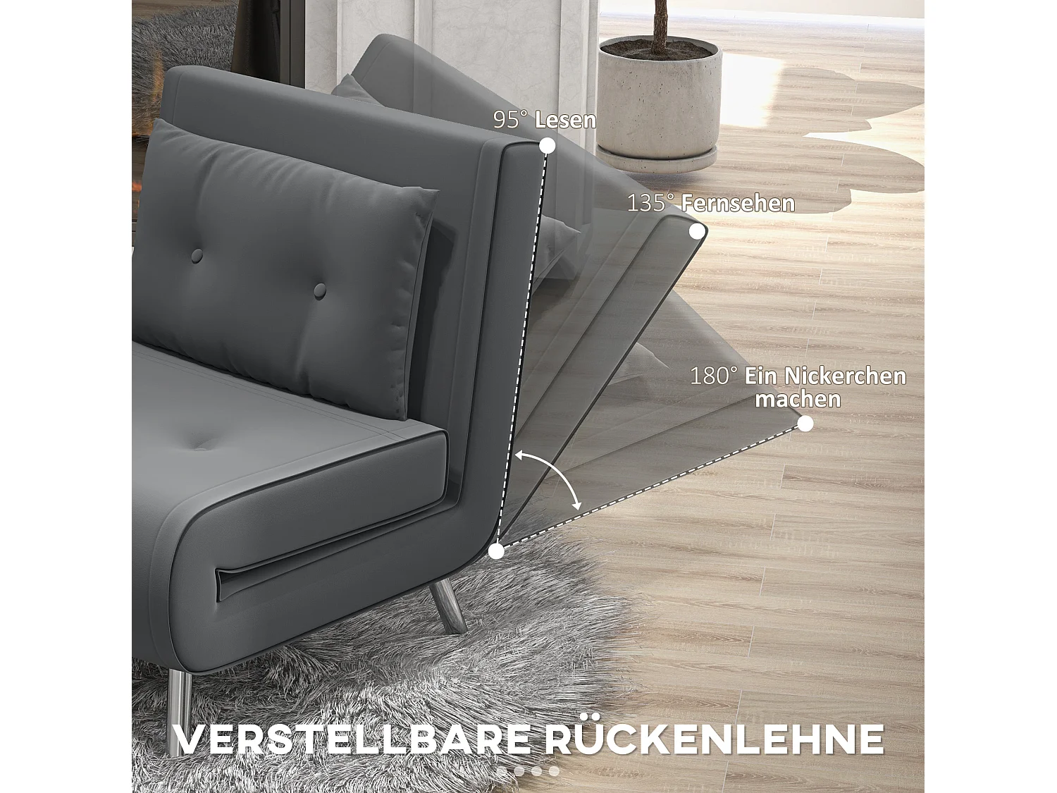 Fauteuil convertible avec fonction lit, revêtement polyester, acier, gris foncé (77x88x83cm)