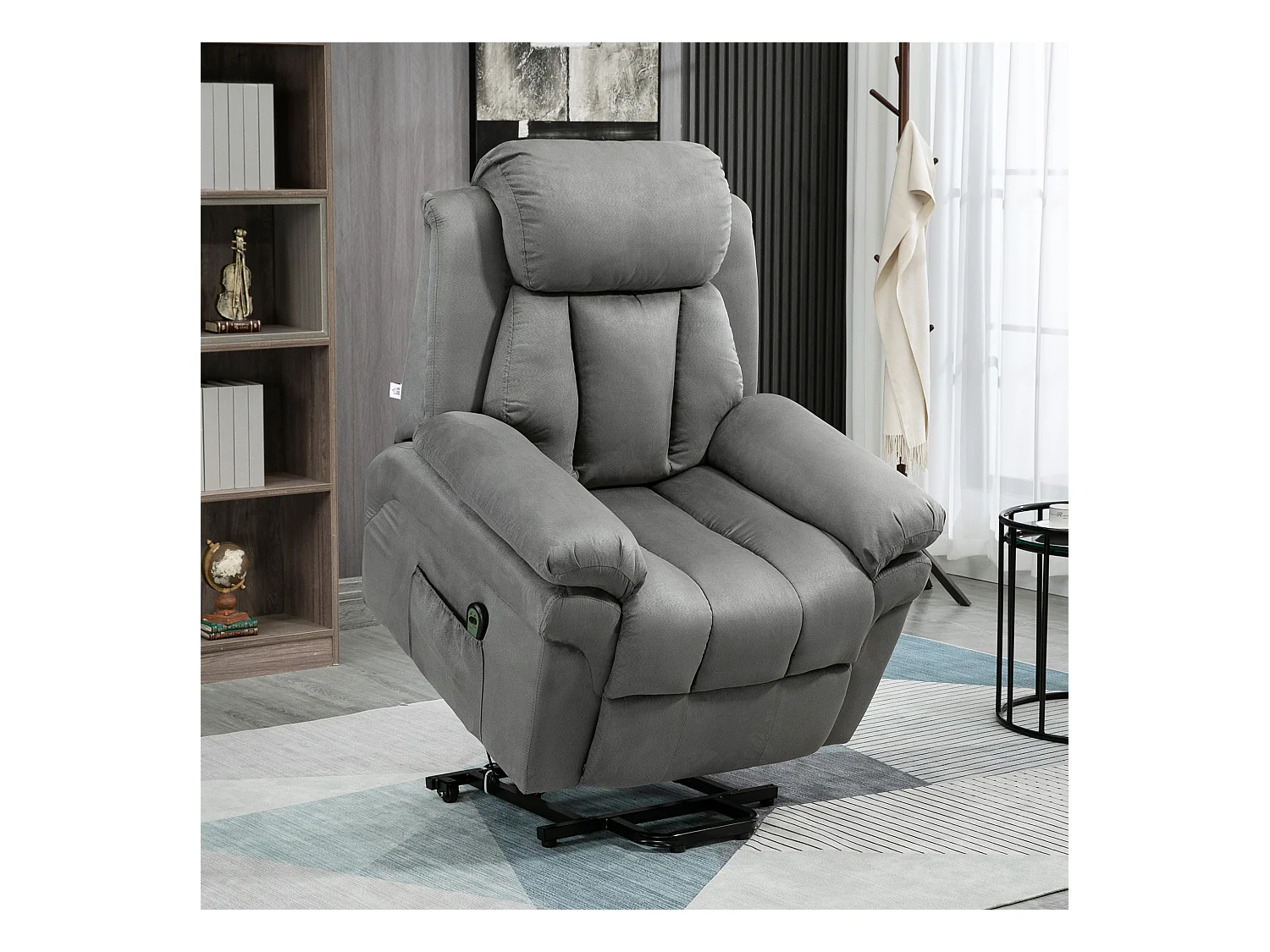 Fauteuil électrique avec aide à la relève, simili cuir, gris clair, inclinable (93x96x105cm)