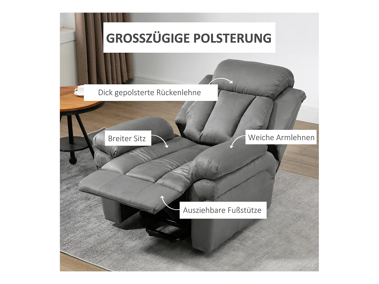 Fauteuil électrique avec aide à la relève, simili cuir, gris clair, inclinable (93x96x105cm)