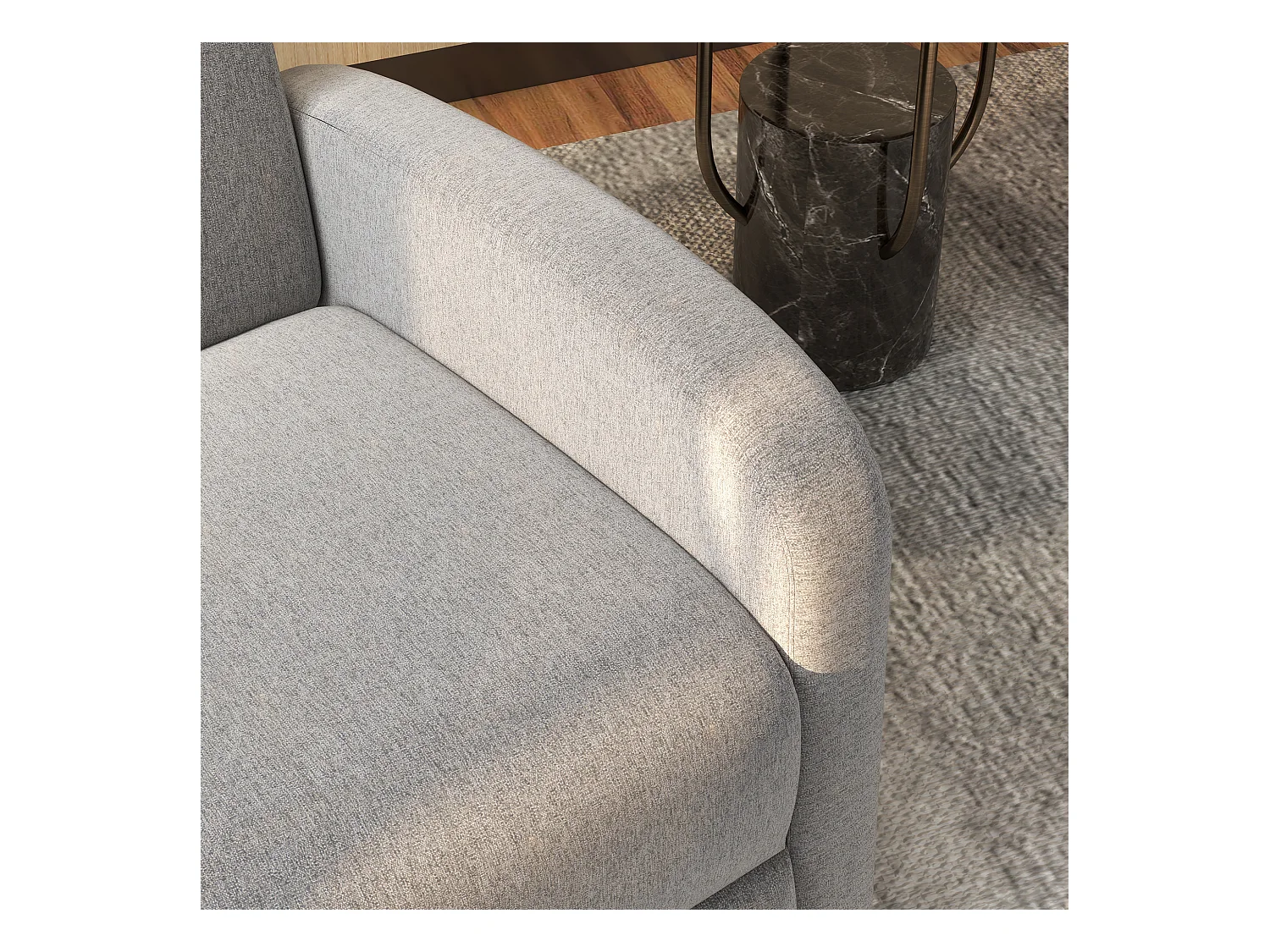 Relaxfauteuil, linnen stof, grijs, met voetenbankje (64x86x102 cm)