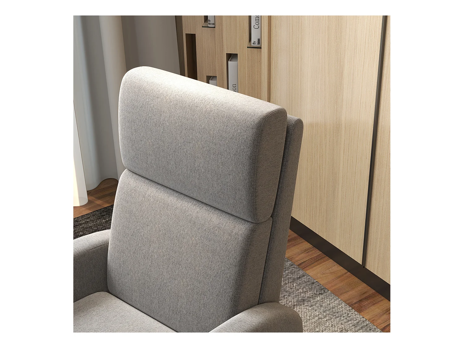 Relaxfauteuil, linnen stof, grijs, met voetenbankje (64x86x102 cm)