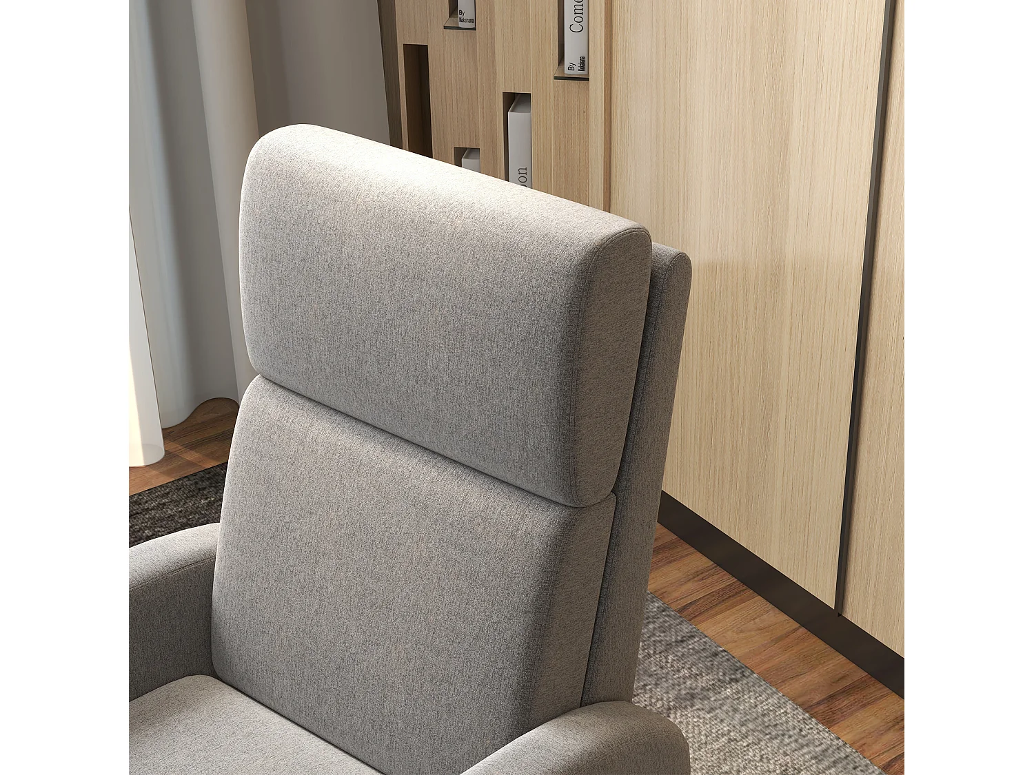 Fauteuil inclinable, tissu lin, gris, avec repose-pieds (64x86x102 cm)