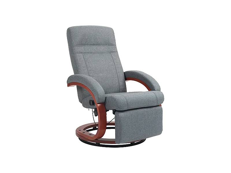 Fauteuil pivotant avec fonction inclinable, accoudoirs bois, tissu lin gris (86x68x100cm)