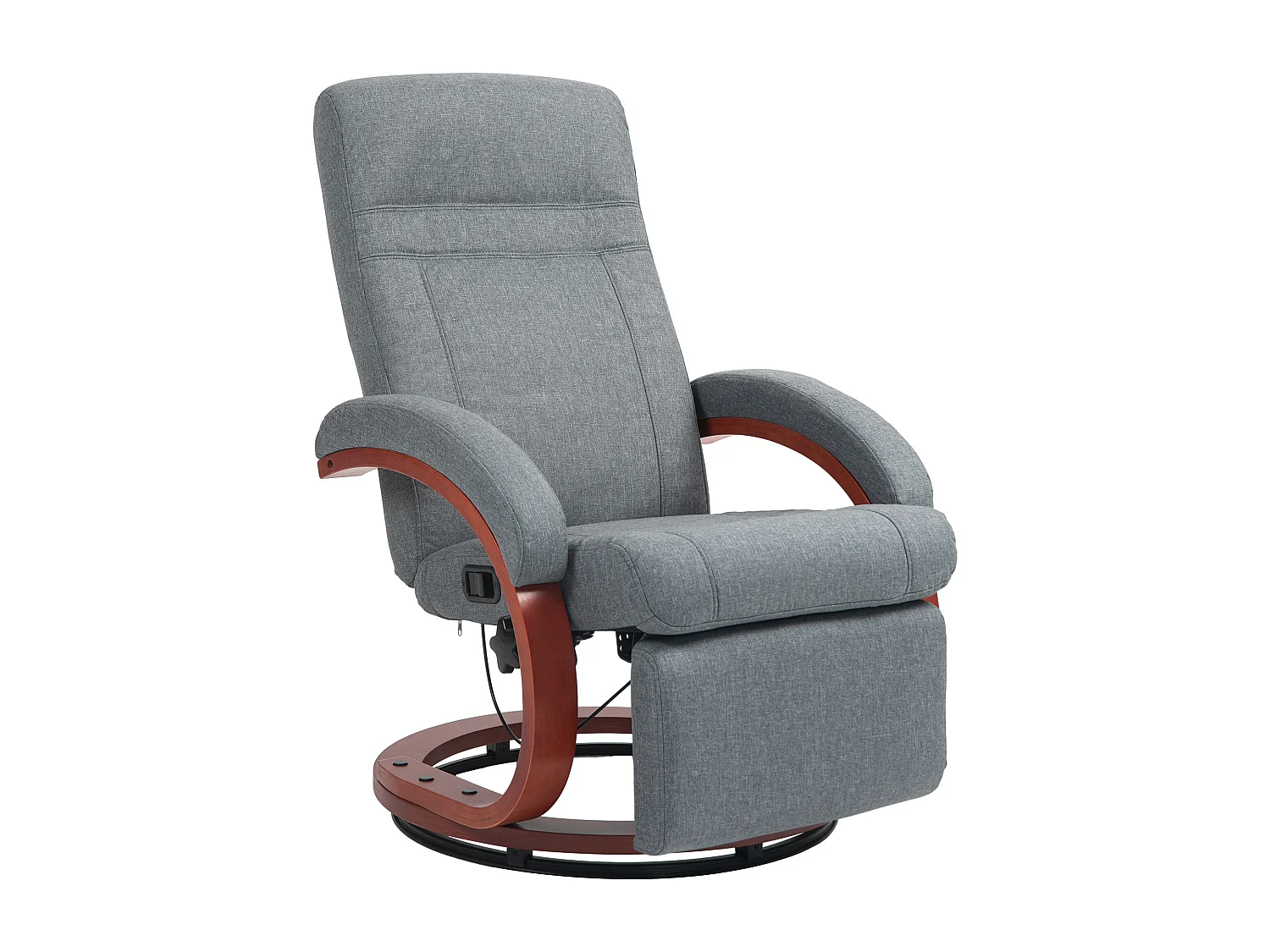 Draaibare relaxfauteuil met relaxfunctie, houten armleuningen, grijze linnen stof (86x68x100cm)