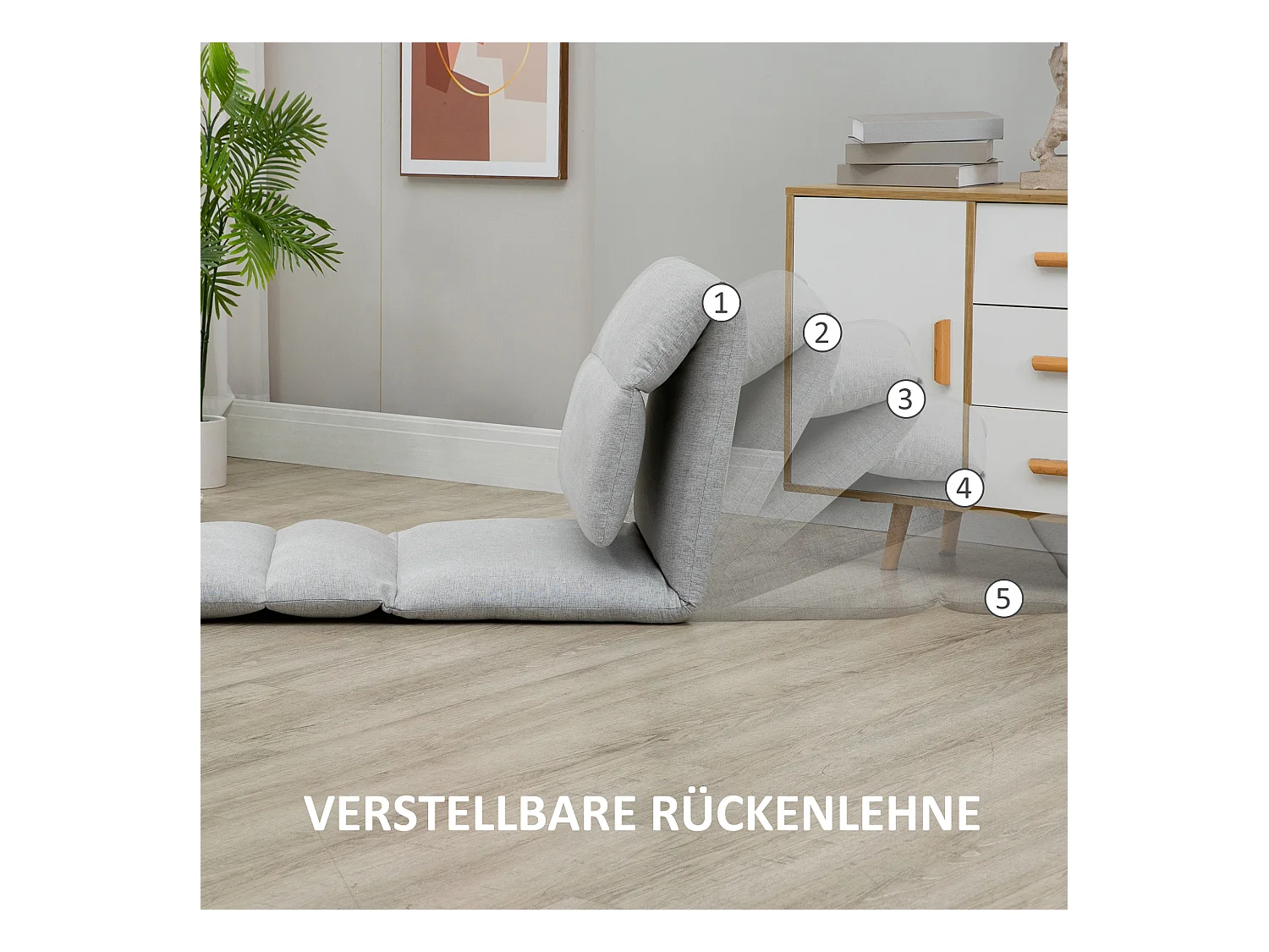 Fauteuil au sol avec dossier réglable, fonction lit, tissu en polyester, gris (72x71x60 cm)