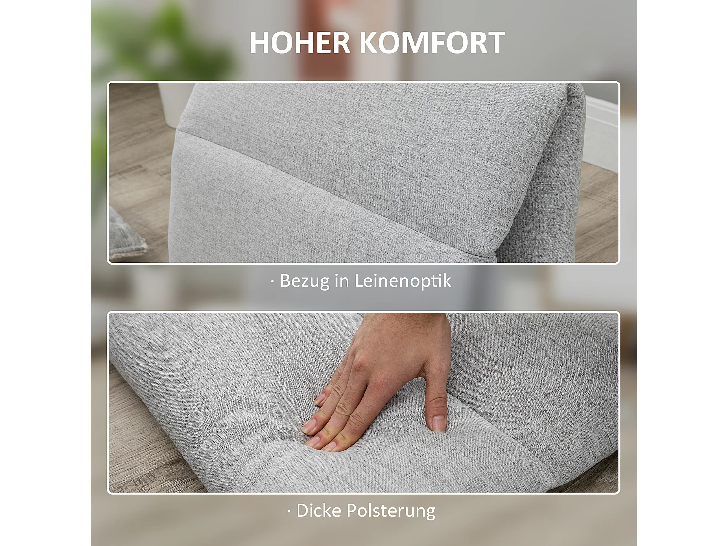 Fauteuil au sol avec dossier réglable, fonction lit, tissu en polyester, gris (72x71x60 cm)