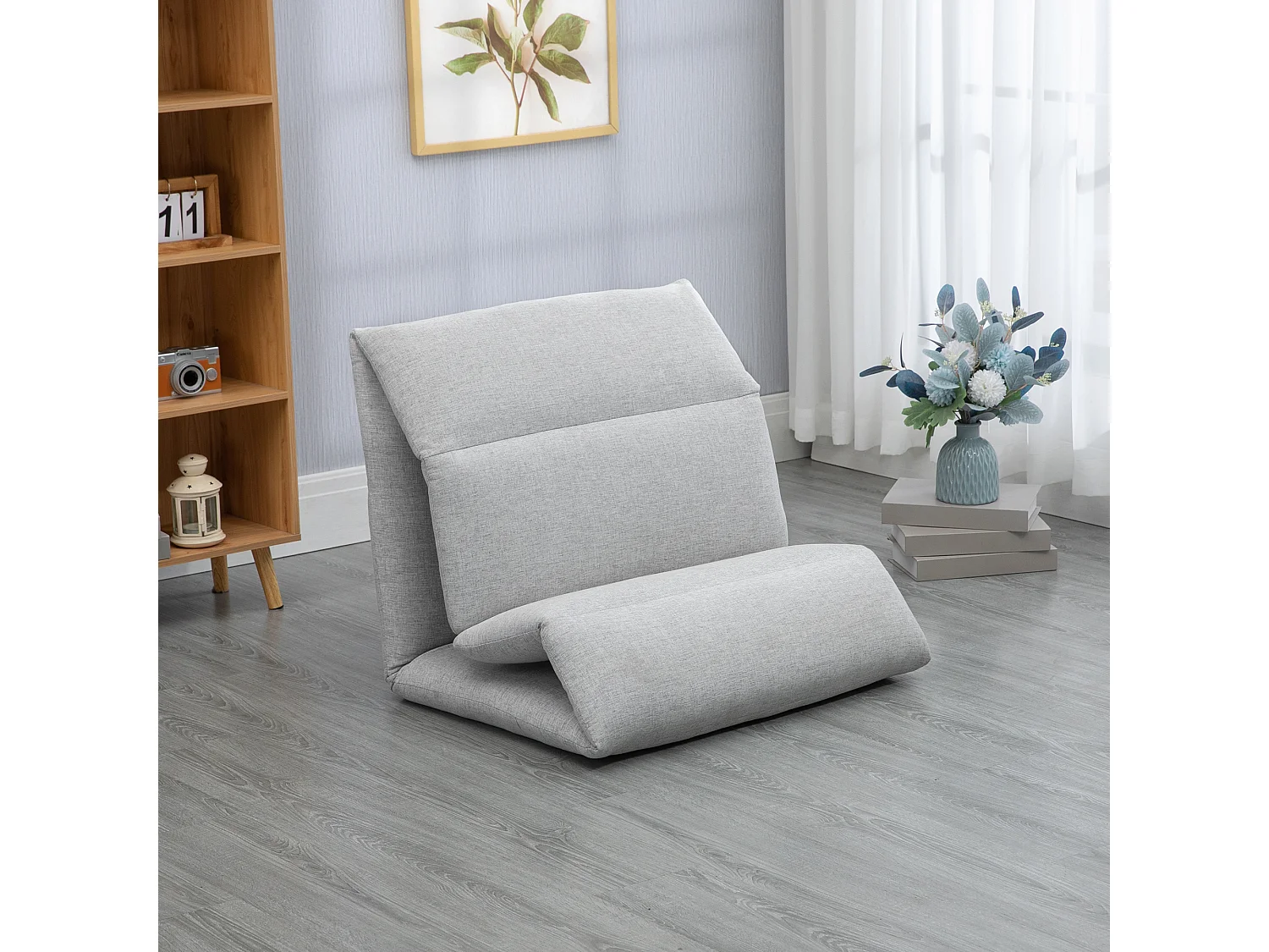 Fauteuil au sol avec dossier réglable, fonction lit, tissu en polyester, gris (72x71x60 cm)