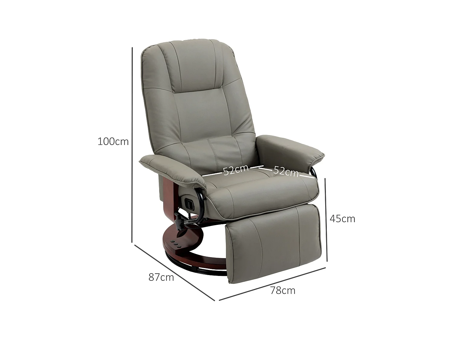 Fauteuil avec fonction inclinable, Cuir synthétique, 120 kg, Gris (78x87x100 cm)