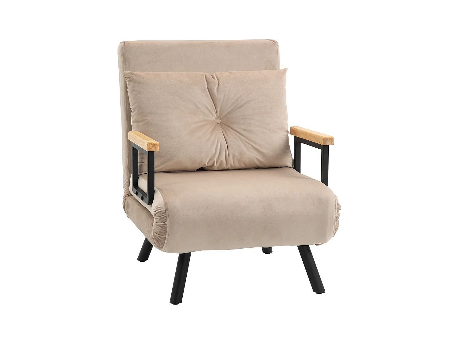 Canapé-lit convertible, 2 places, dossier réglable, Velours, Beige (63x73x81 cm)