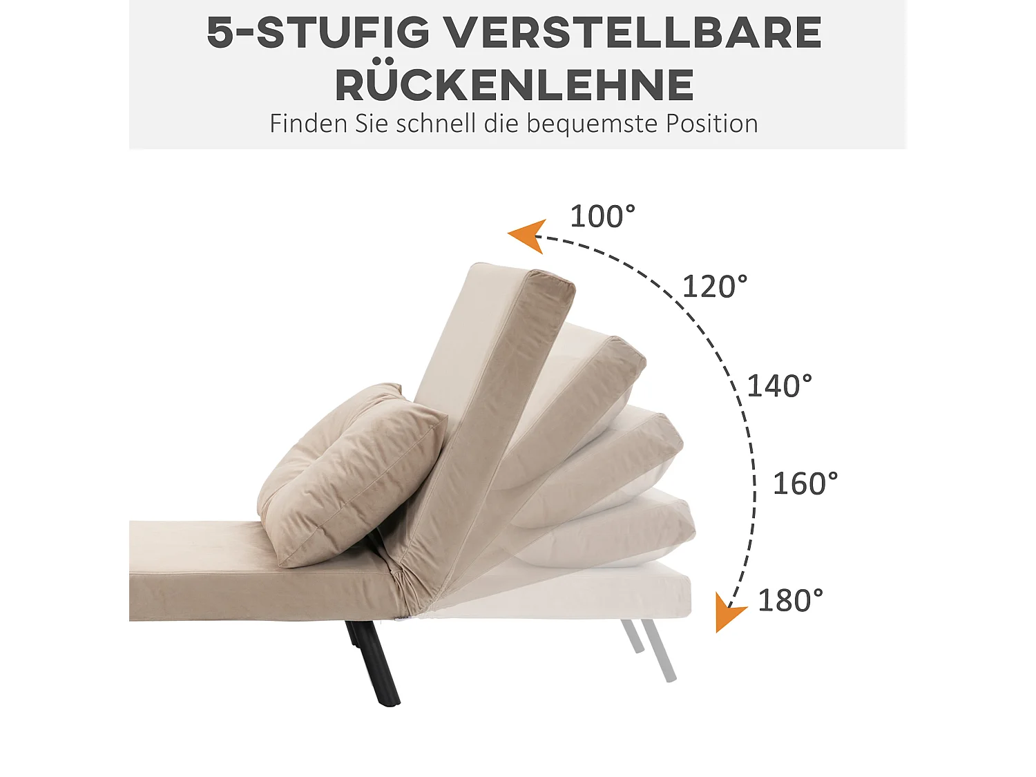 Canapé-lit convertible, 2 places, dossier réglable, Velours, Beige (63x73x81 cm)